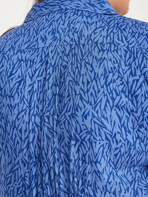 Abstract Print Shirt Dress - Blue