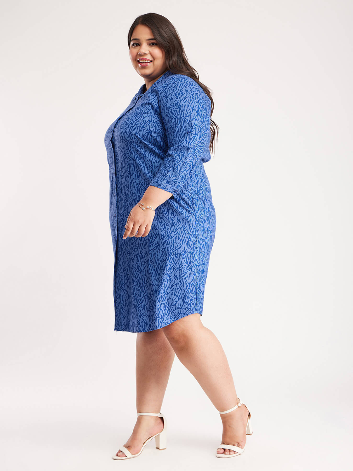 Abstract Print Shirt Dress - Blue