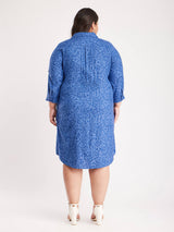 Abstract Print Shirt Dress - Blue