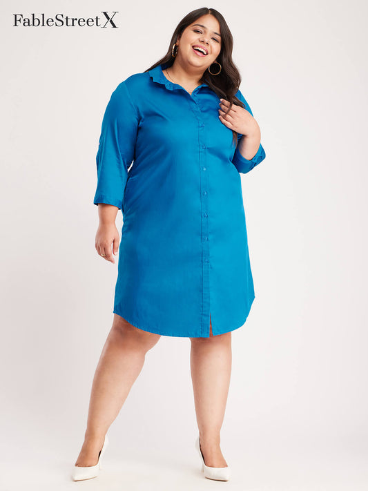 Cotton Shirt Dress - Royal Blue