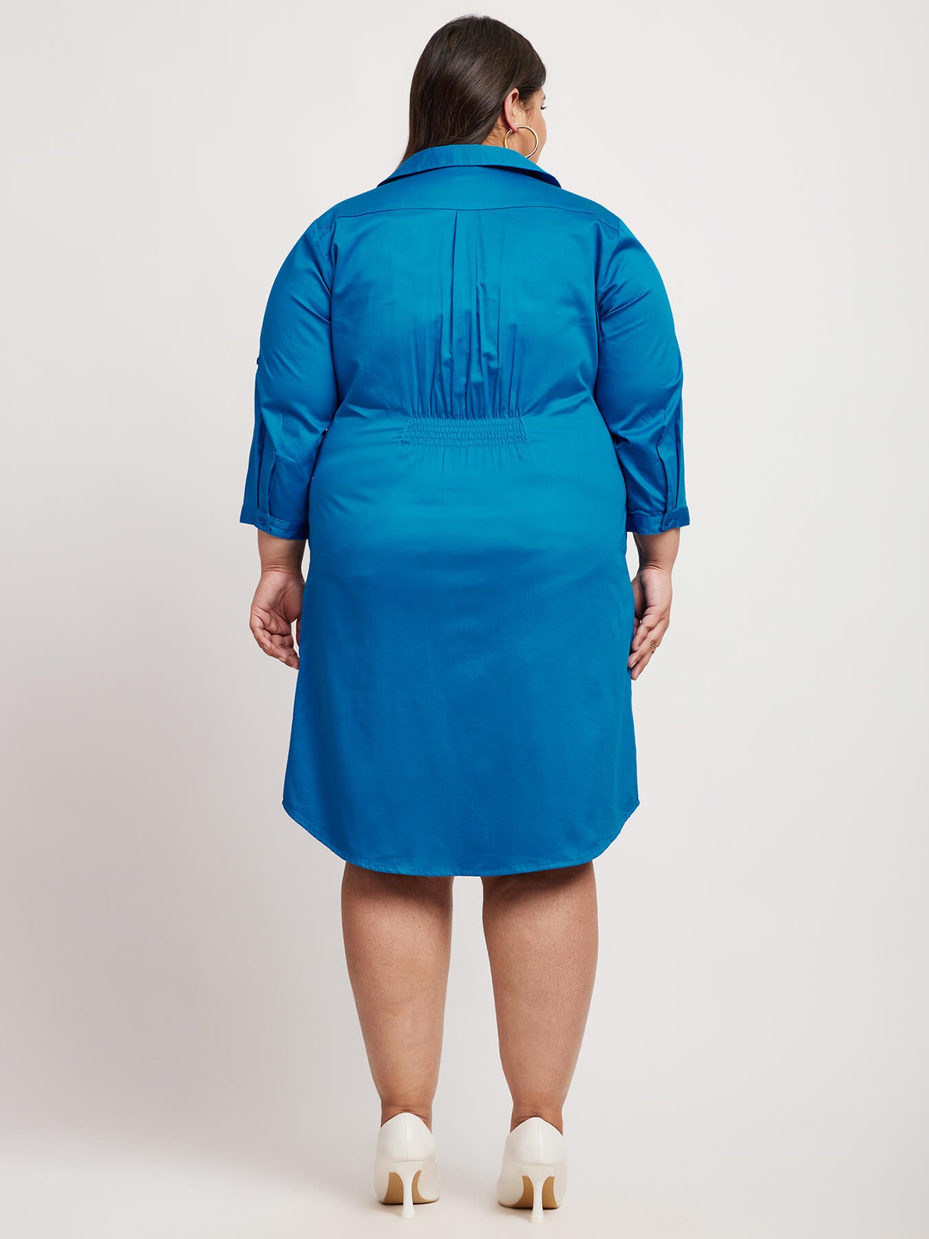 Cotton Shirt Dress - Royal Blue
