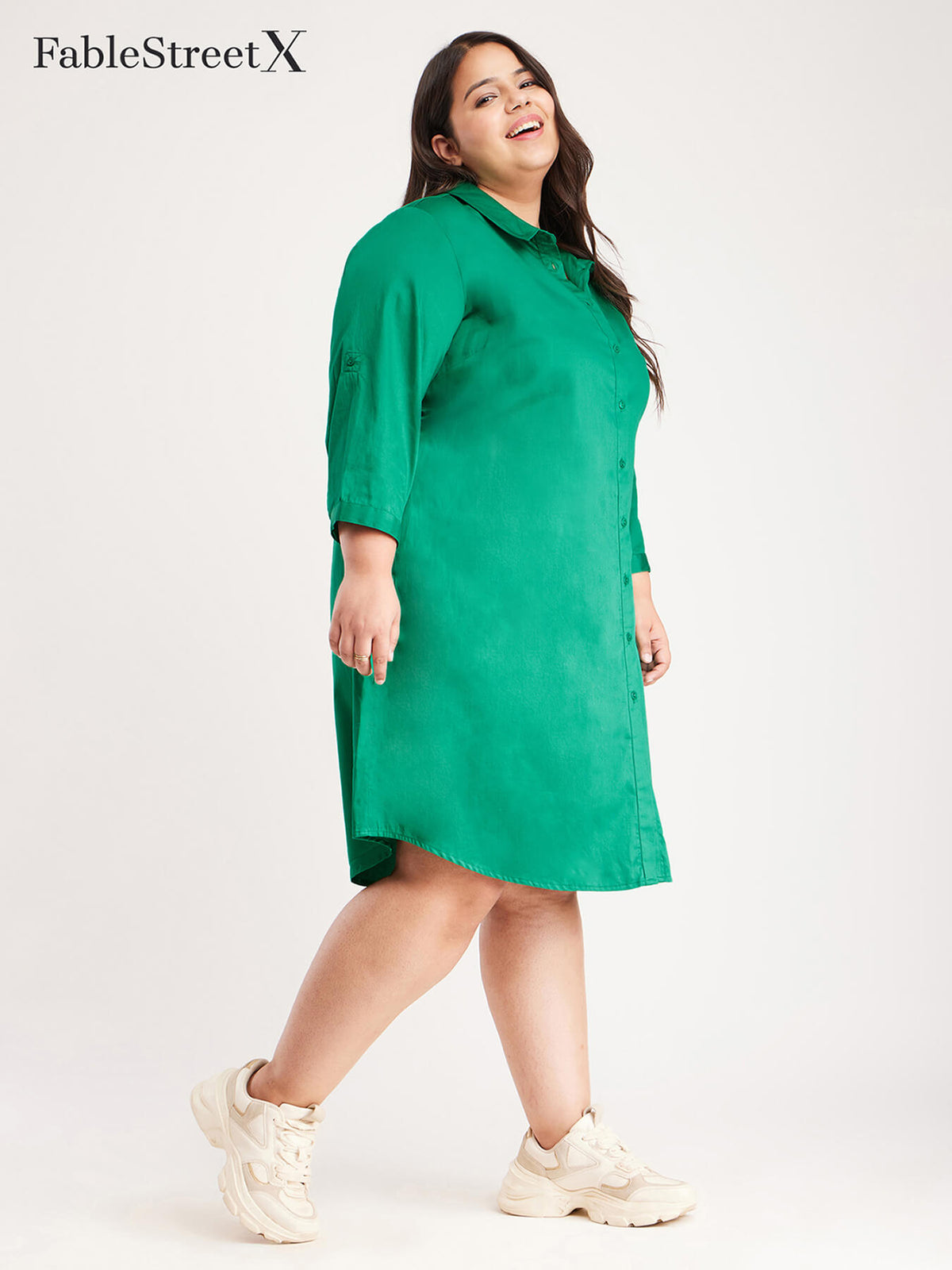 Cotton Shirt Dress - Green