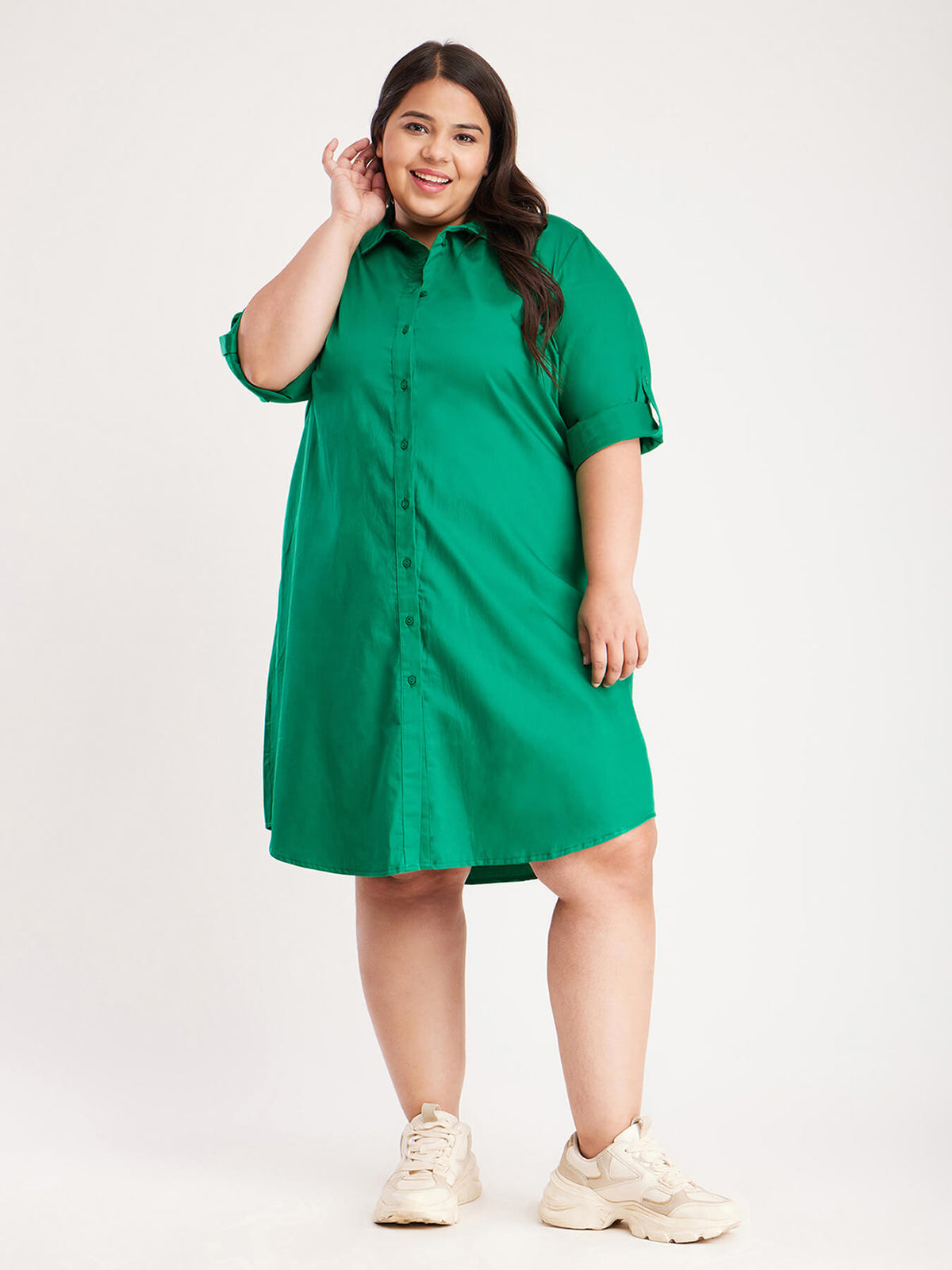 Cotton Shirt Dress - Green