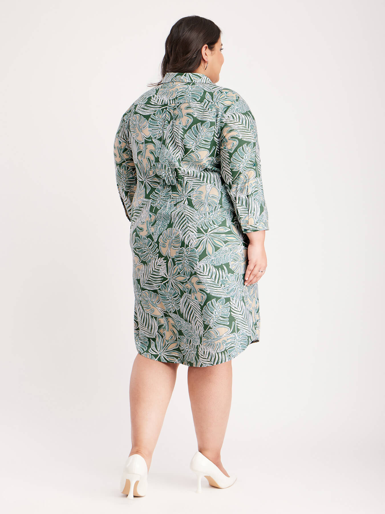 Floral Print Button Down Dress - Green And Beige