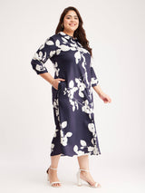 Button Down Shirt Dress - Navy Blue And Off White
