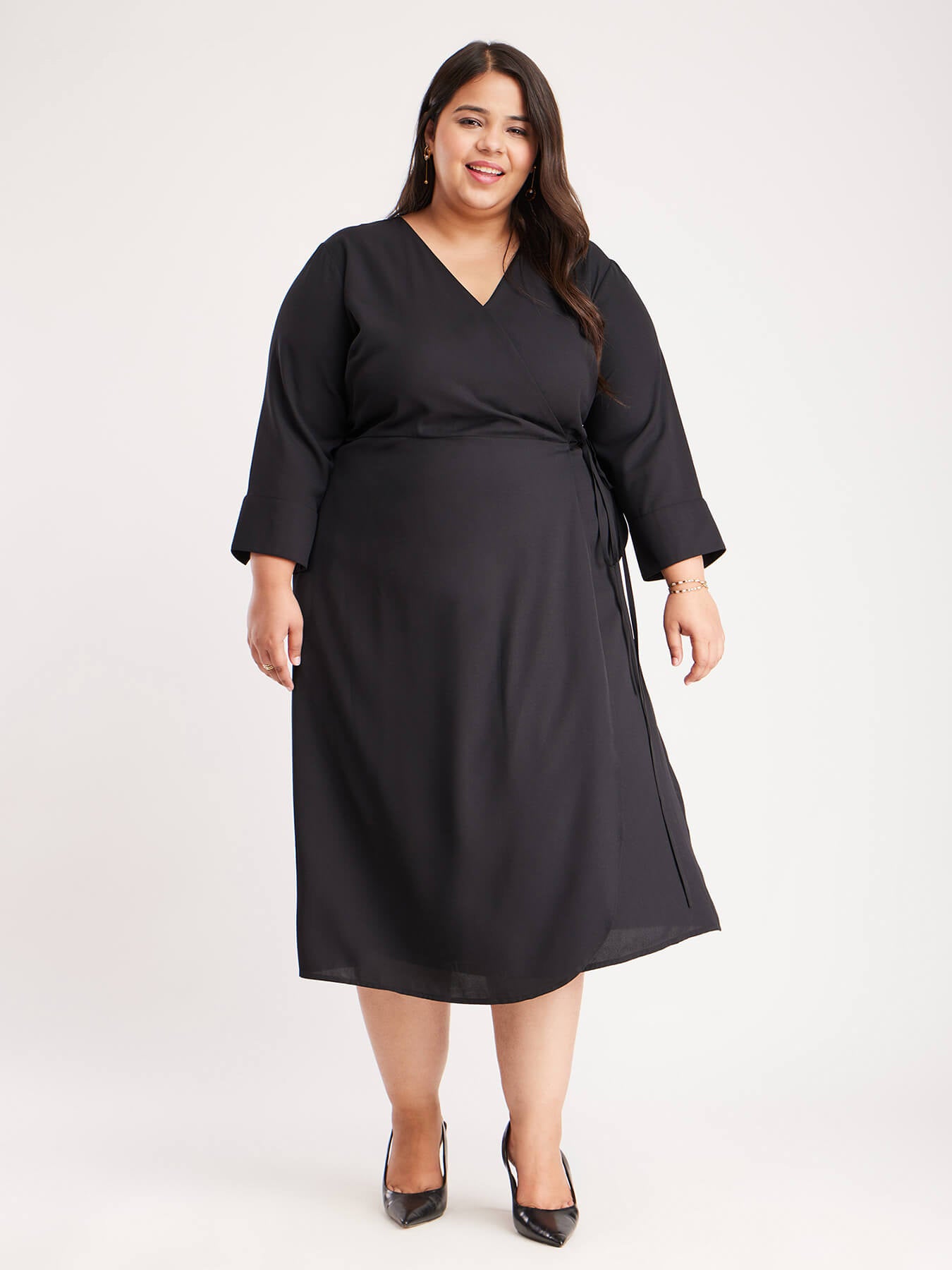 Solid Wrap Dress - Black