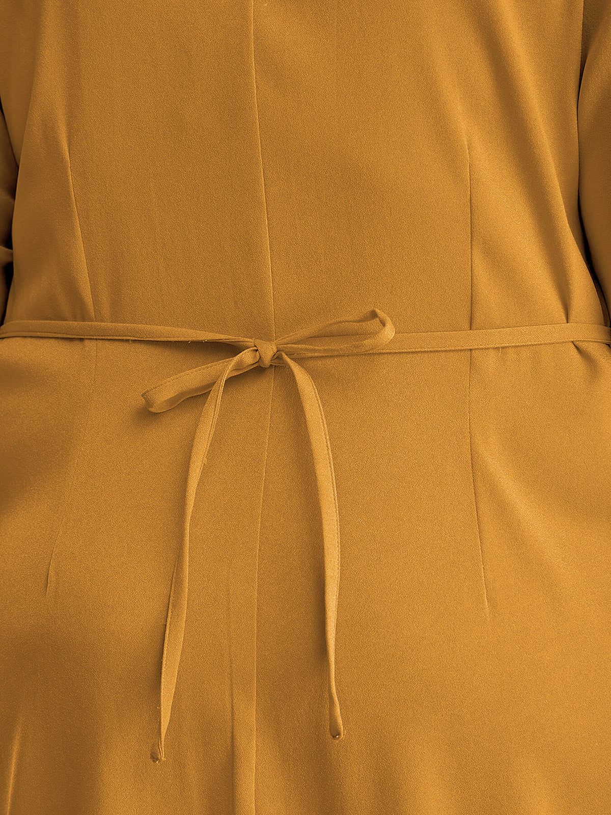 Shift Dress With Attached Belt - Mustard