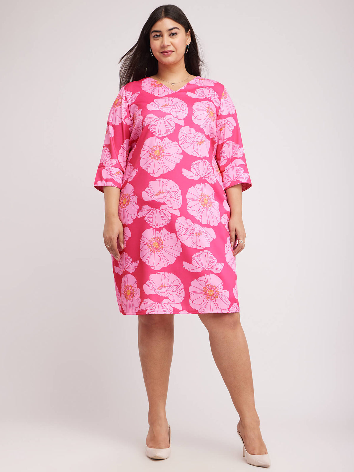 Floral Print Shift Dress - Pink