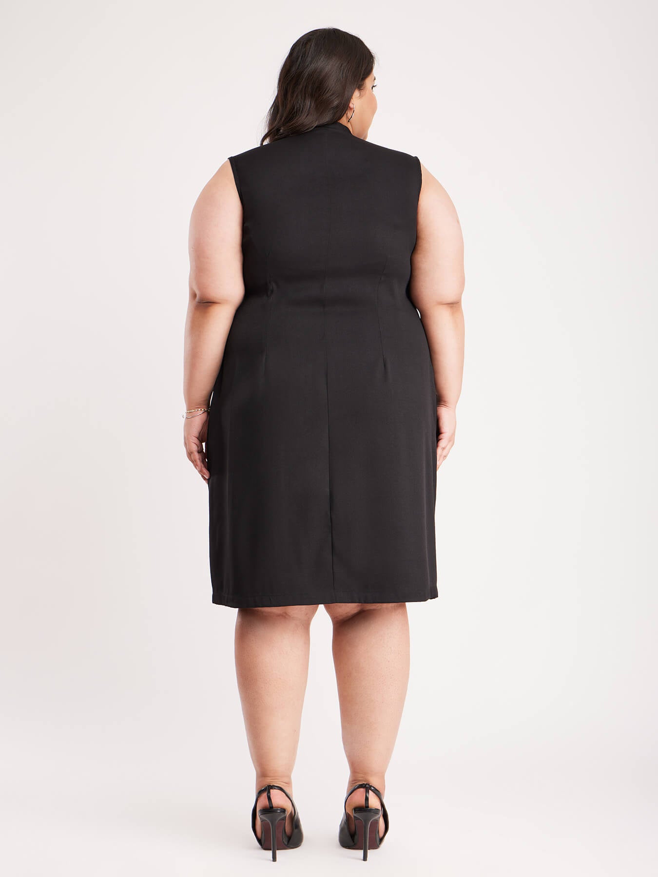 Mandarin Collar Sleeveless Dress - Black