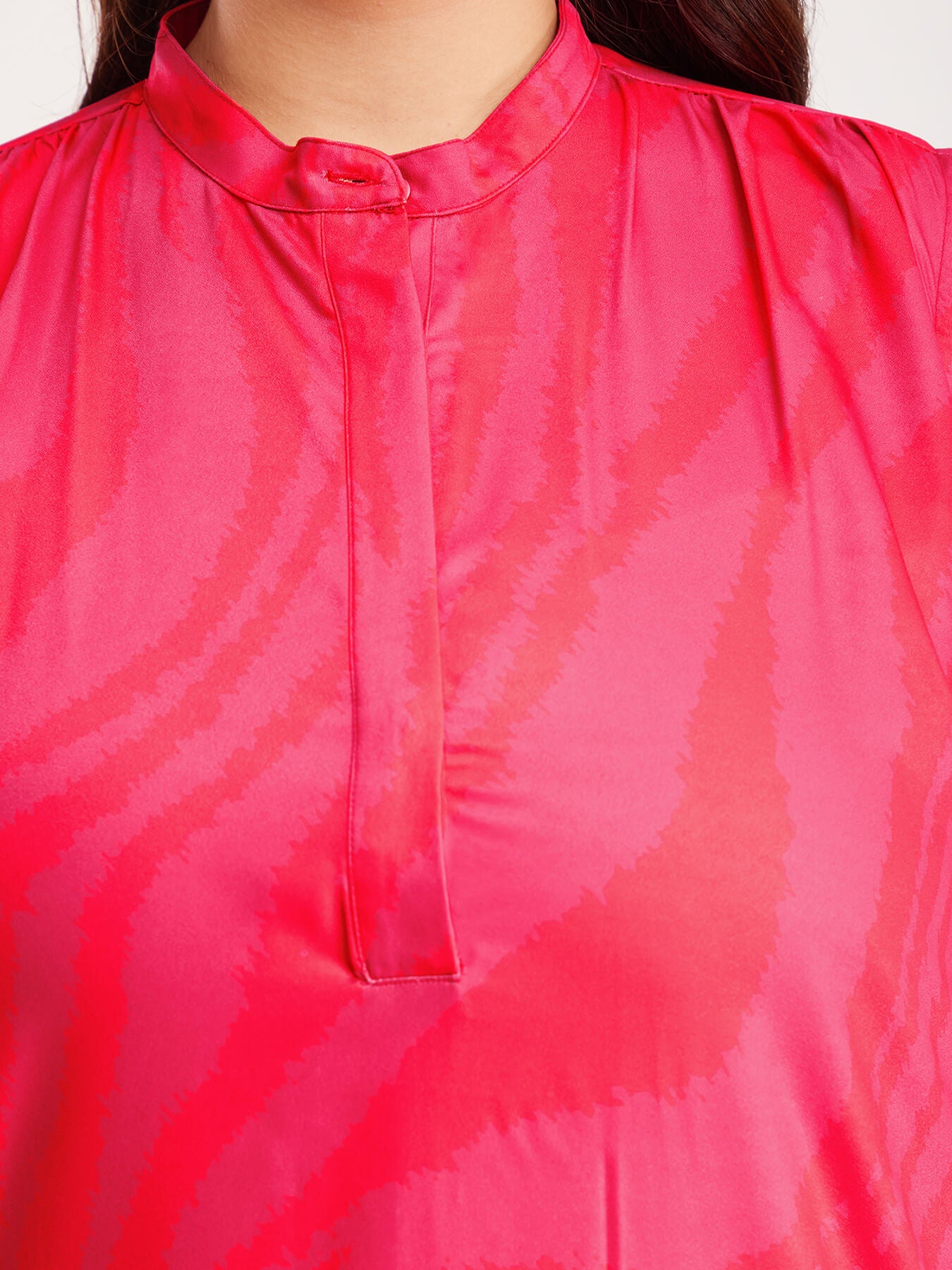 Mandarin Collar Sleeveless Dress - Fuchsia And Orange