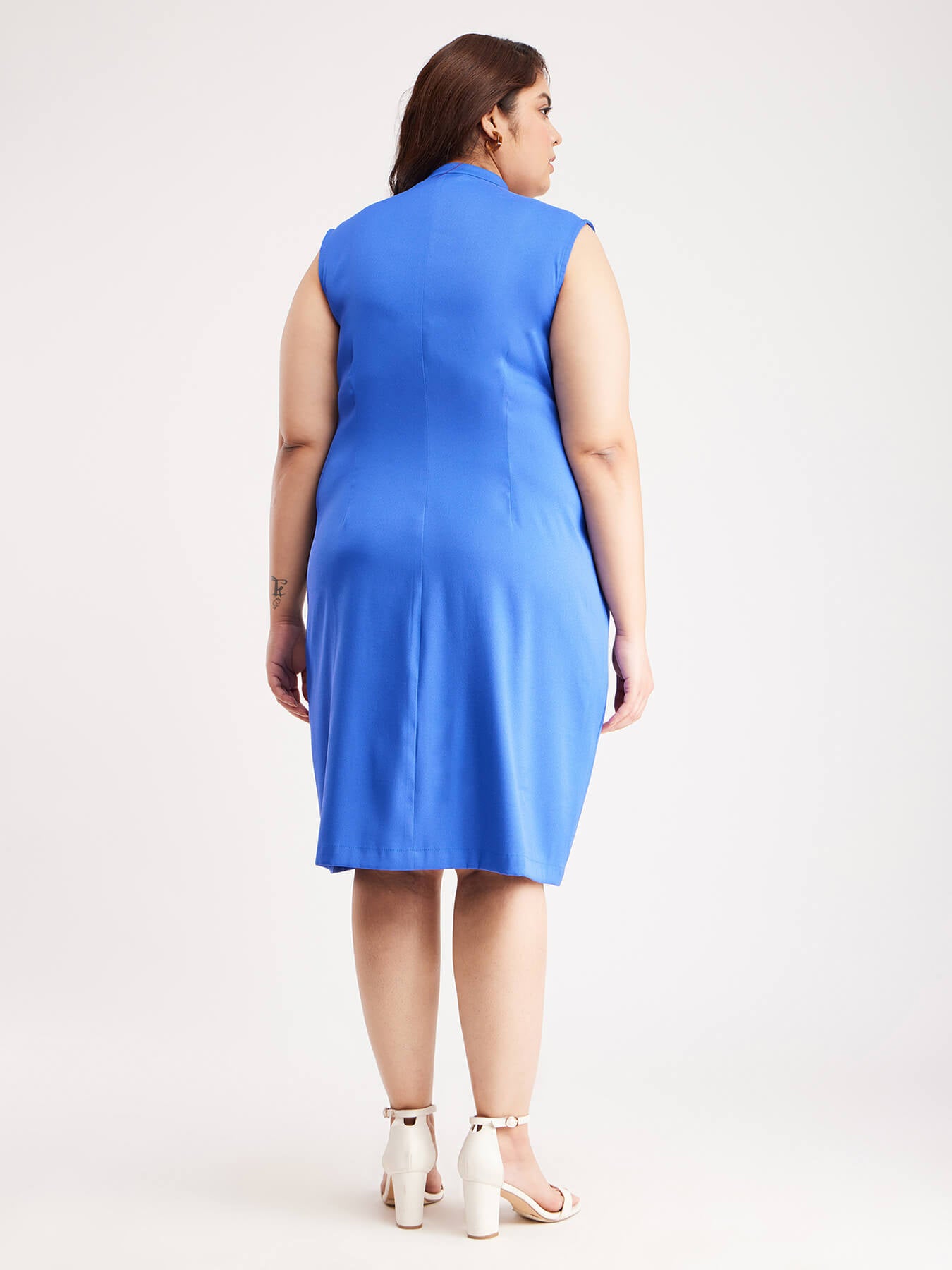 Mandarin Collar Sleeveless Dress - Blue