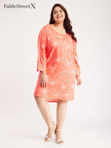 Drop Shoulder Shift Dress - Coral And Off White
