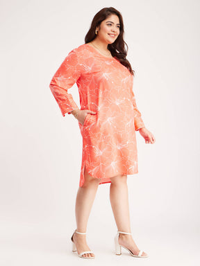 Drop Shoulder Shift Dress - Coral And Off White