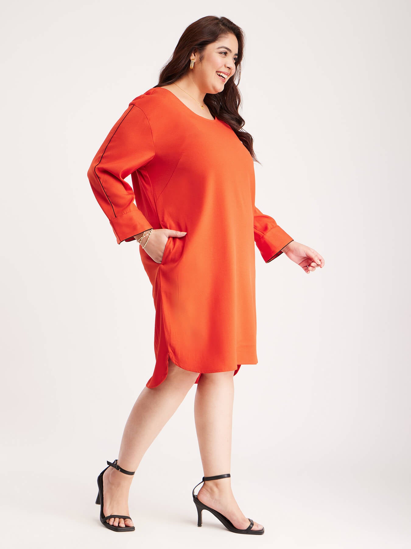 Drop Shoulder Shift Dress - Rust