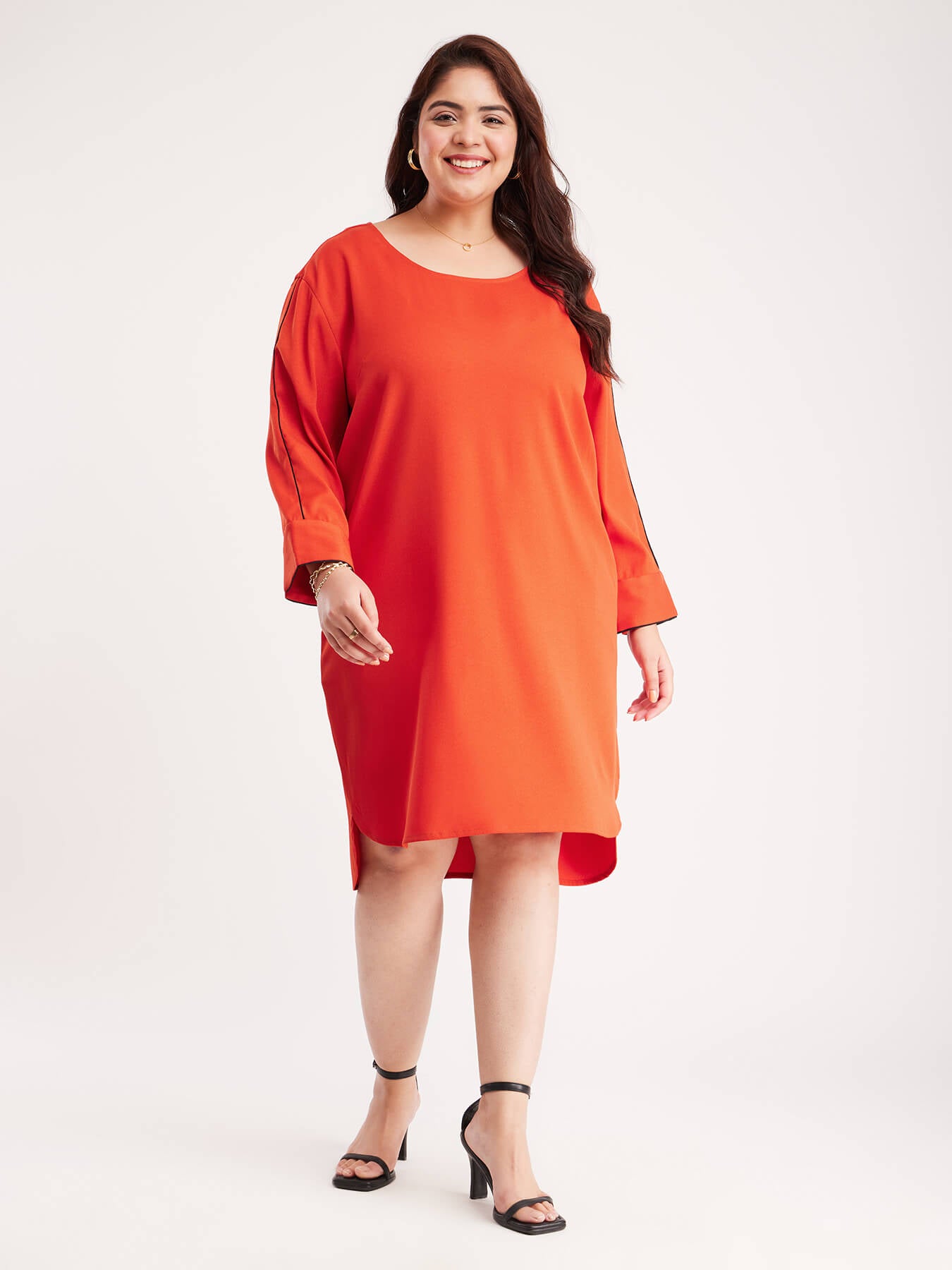 Drop Shoulder Shift Dress - Rust