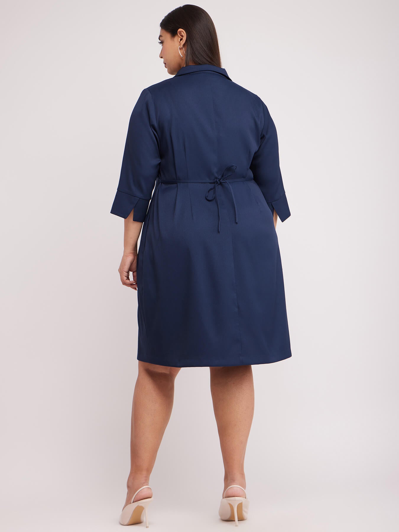 Collared Shift Dress - Navy Blue