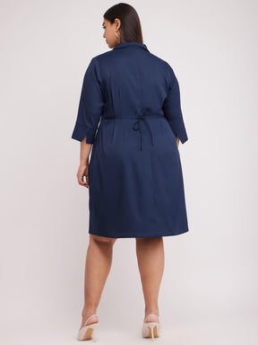 Collared Shift Dress - Navy Blue