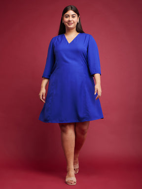Solid A-line Dress - Royal Blue