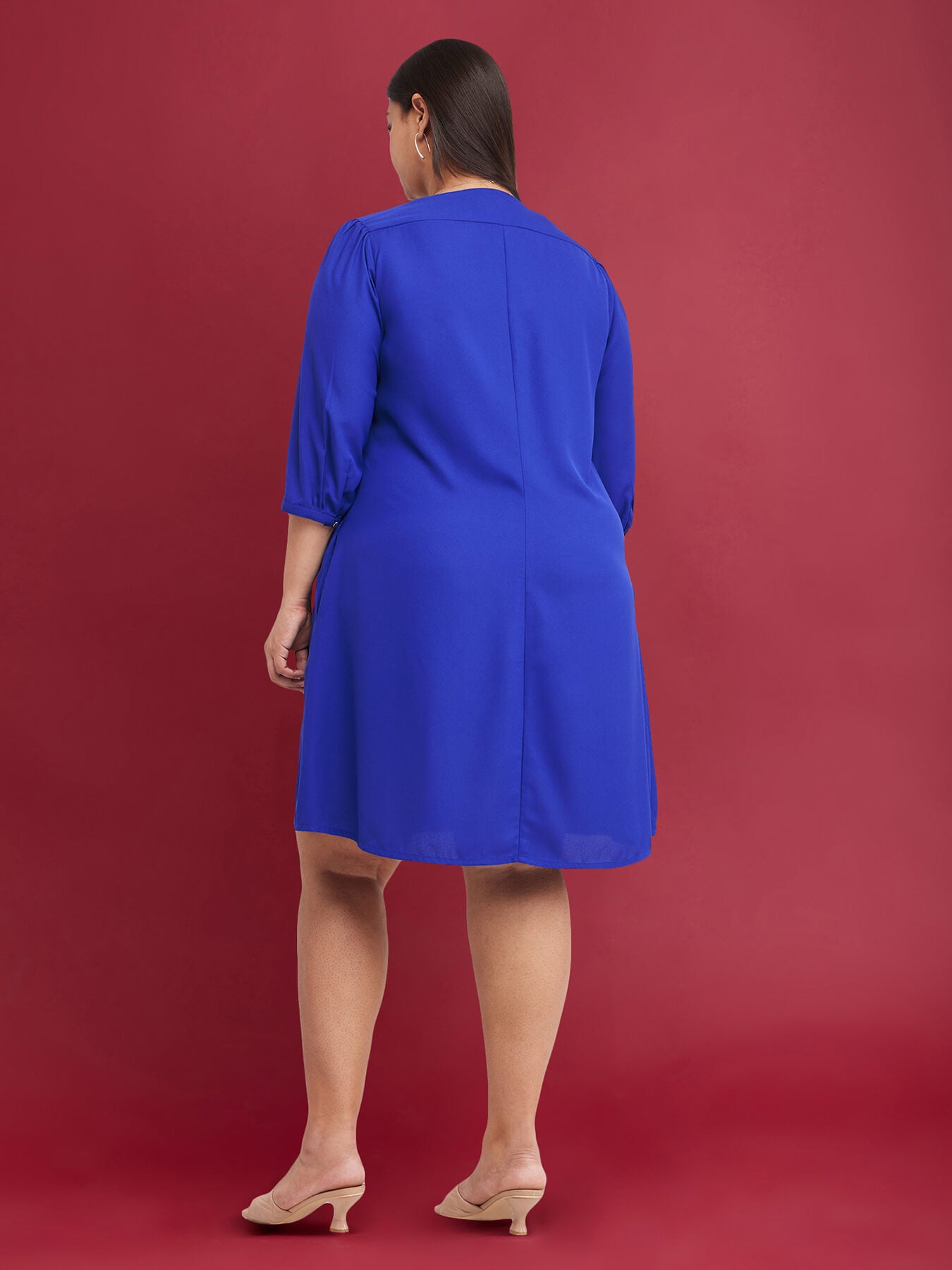 Solid A-line Dress - Royal Blue