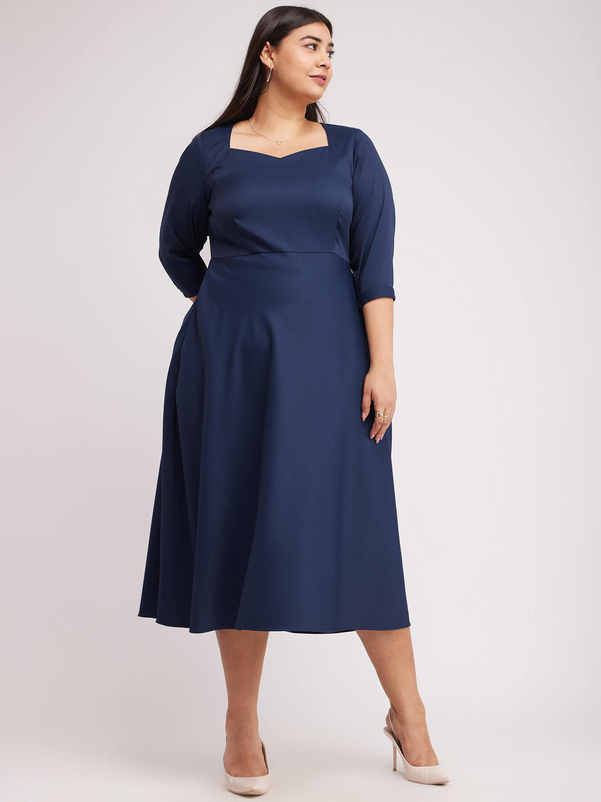 Fit And Flare Dress - Navy Blue