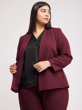 Open Front Blazer - Maroon