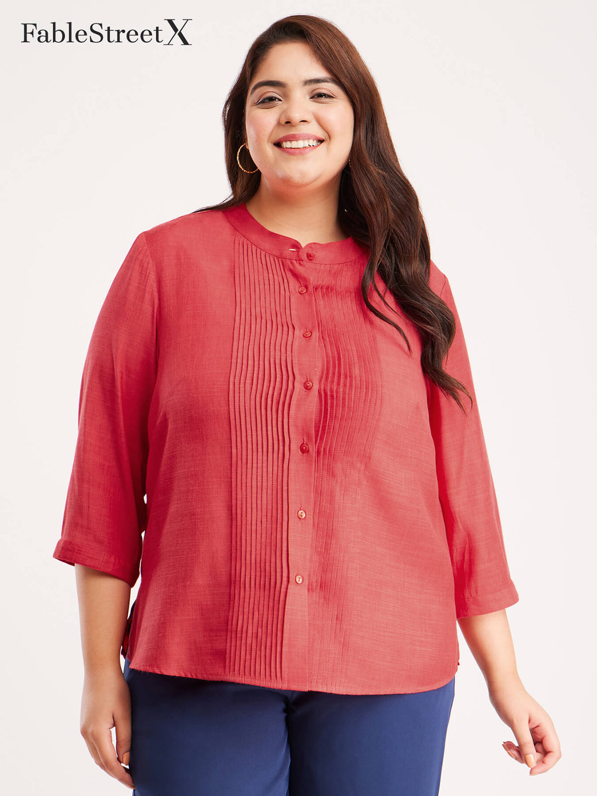 Pintuck Detail Top - Coral Red