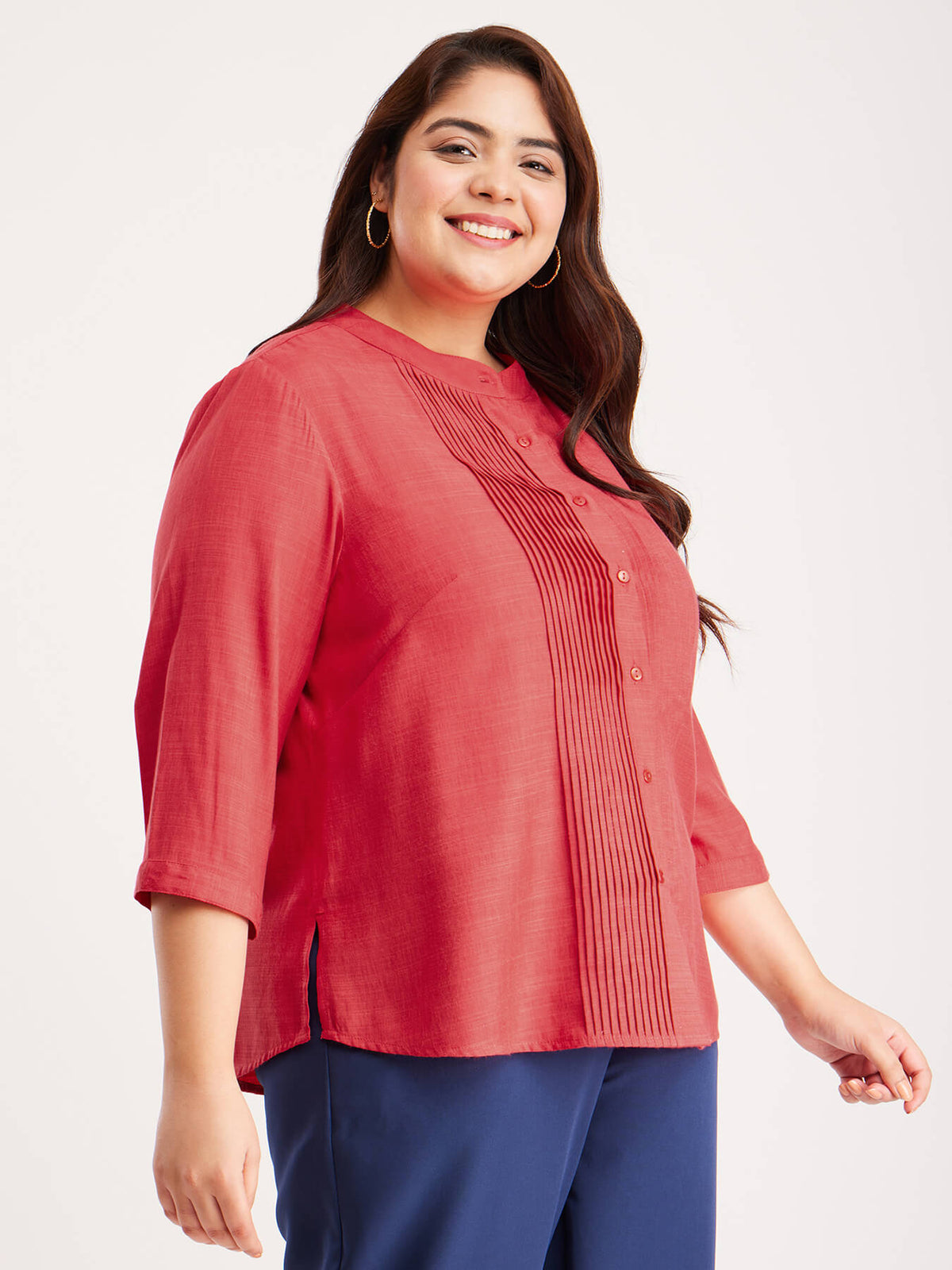 Pintuck Detail Top - Coral Red