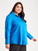 Cotton Placket Detail Shirt - Royal Blue