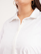 Cotton Concealed Placket Shirt - White