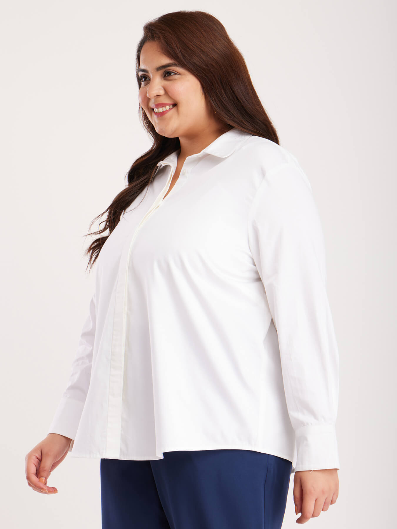Cotton Concealed Placket Shirt - White
