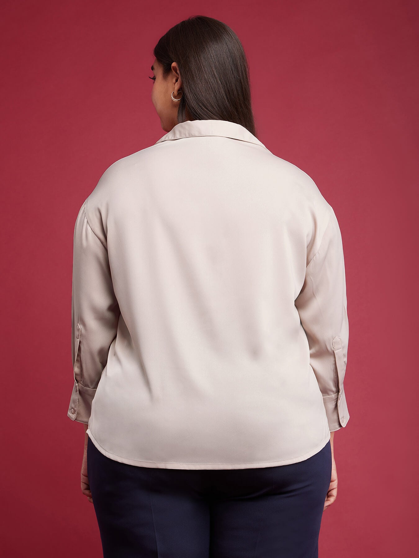 Satin Drop Shoulder Shirt - Beige