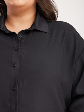 Satin Drop Shoulder Shirt - Black