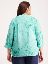 Marble Print V-Neck Top - Green