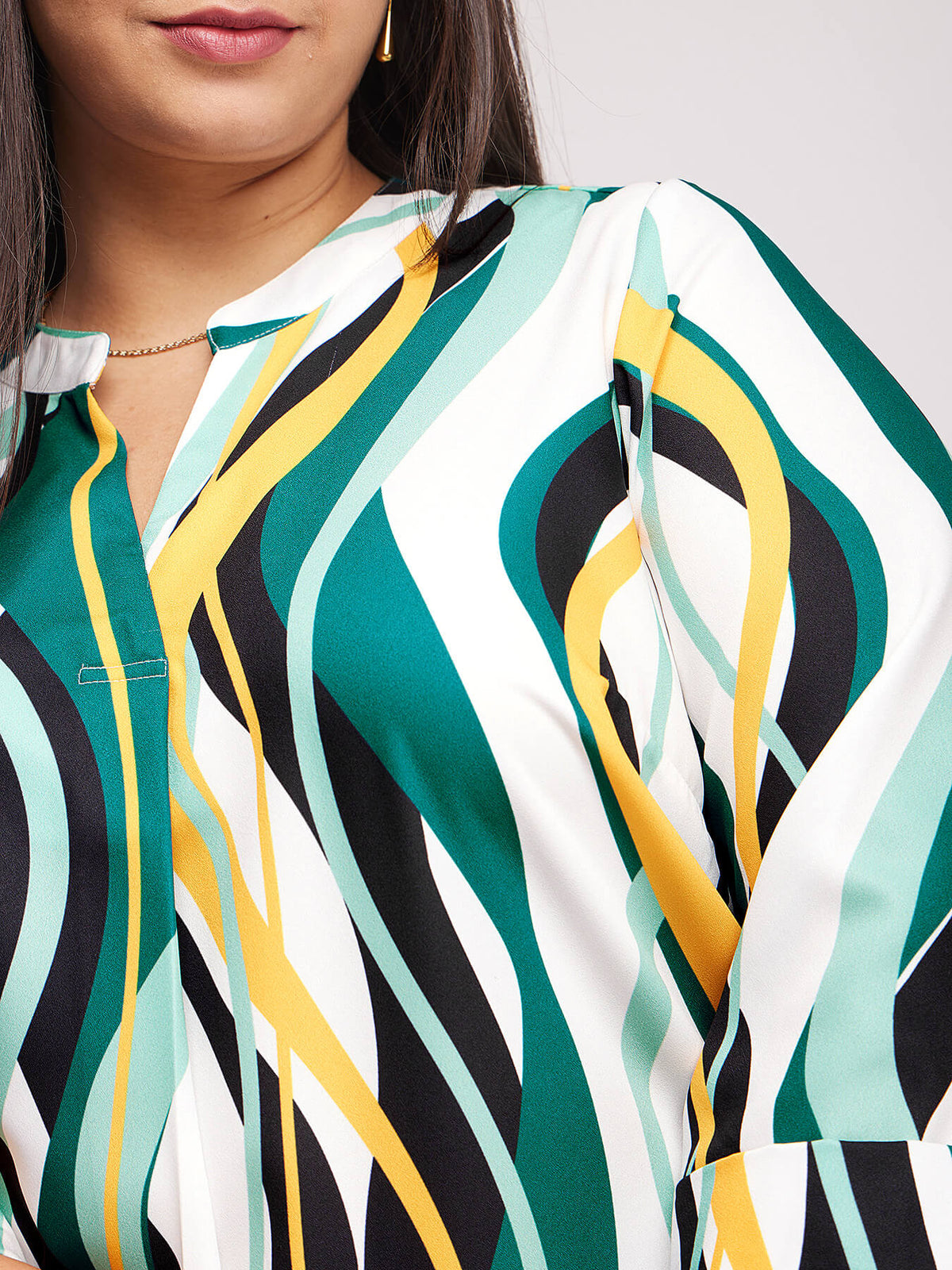 Abstract Print Top - White And Teal