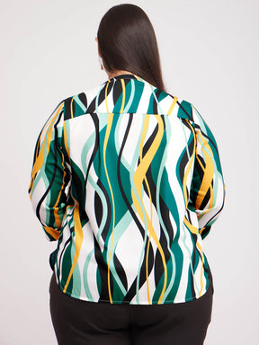 Abstract Print Top - White And Teal