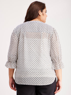 Geometric Print Top - White And Black