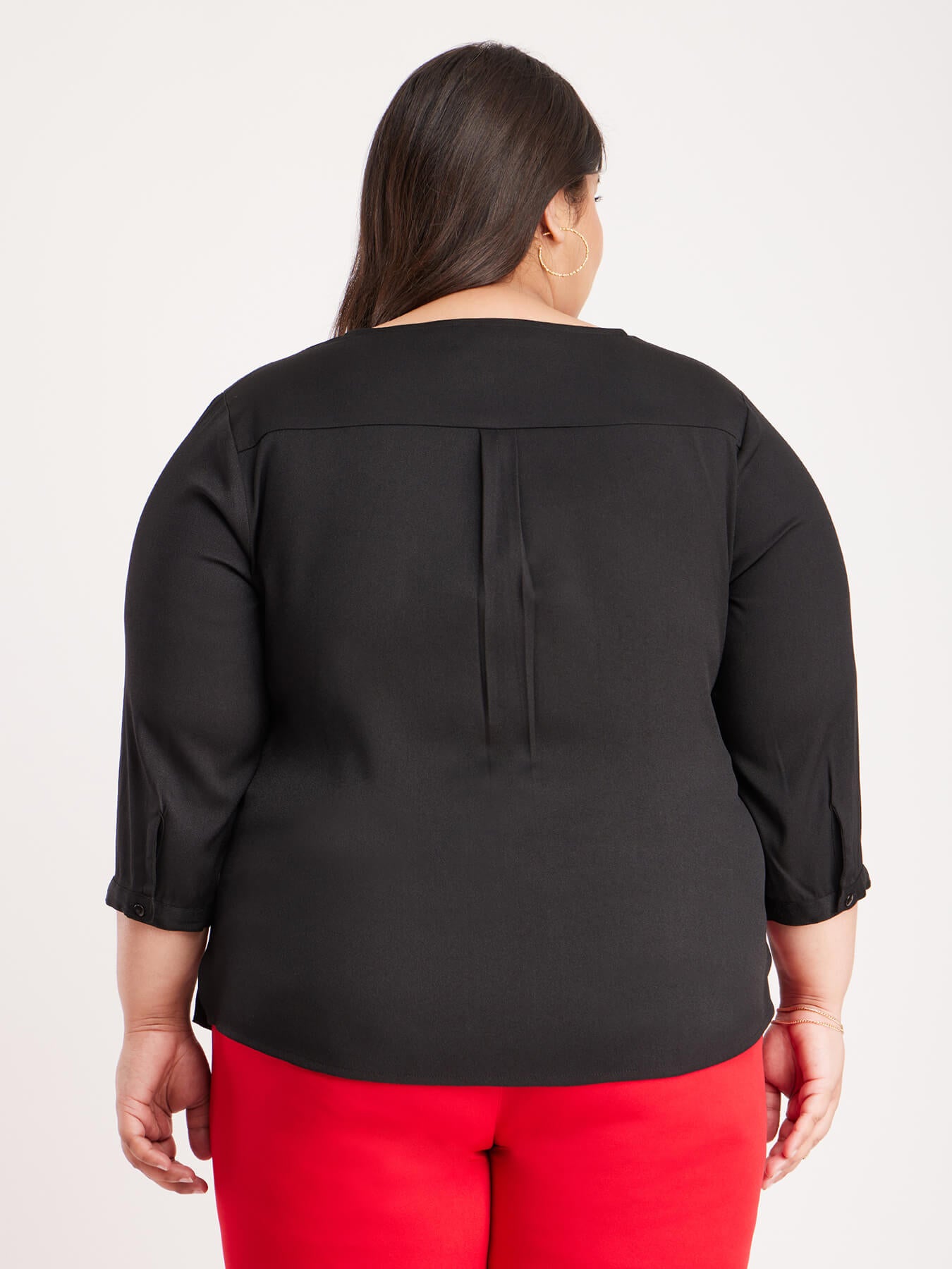 V Neck Piping Detail Top - Black And White