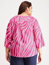 Animal Print Round Neck Top - Fuchsia And Pink