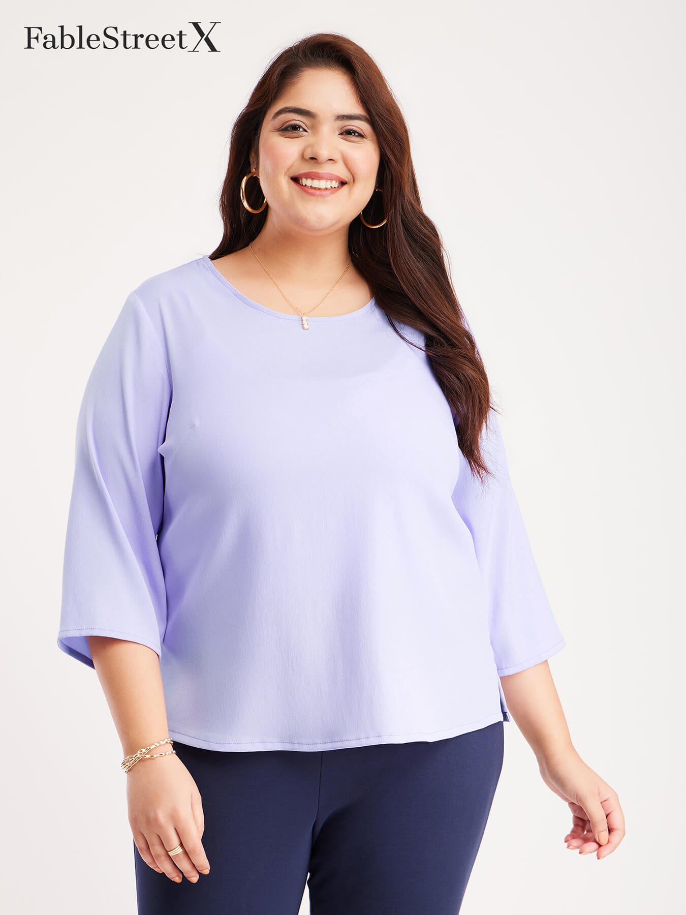 Round Neck Solid Top - Purple