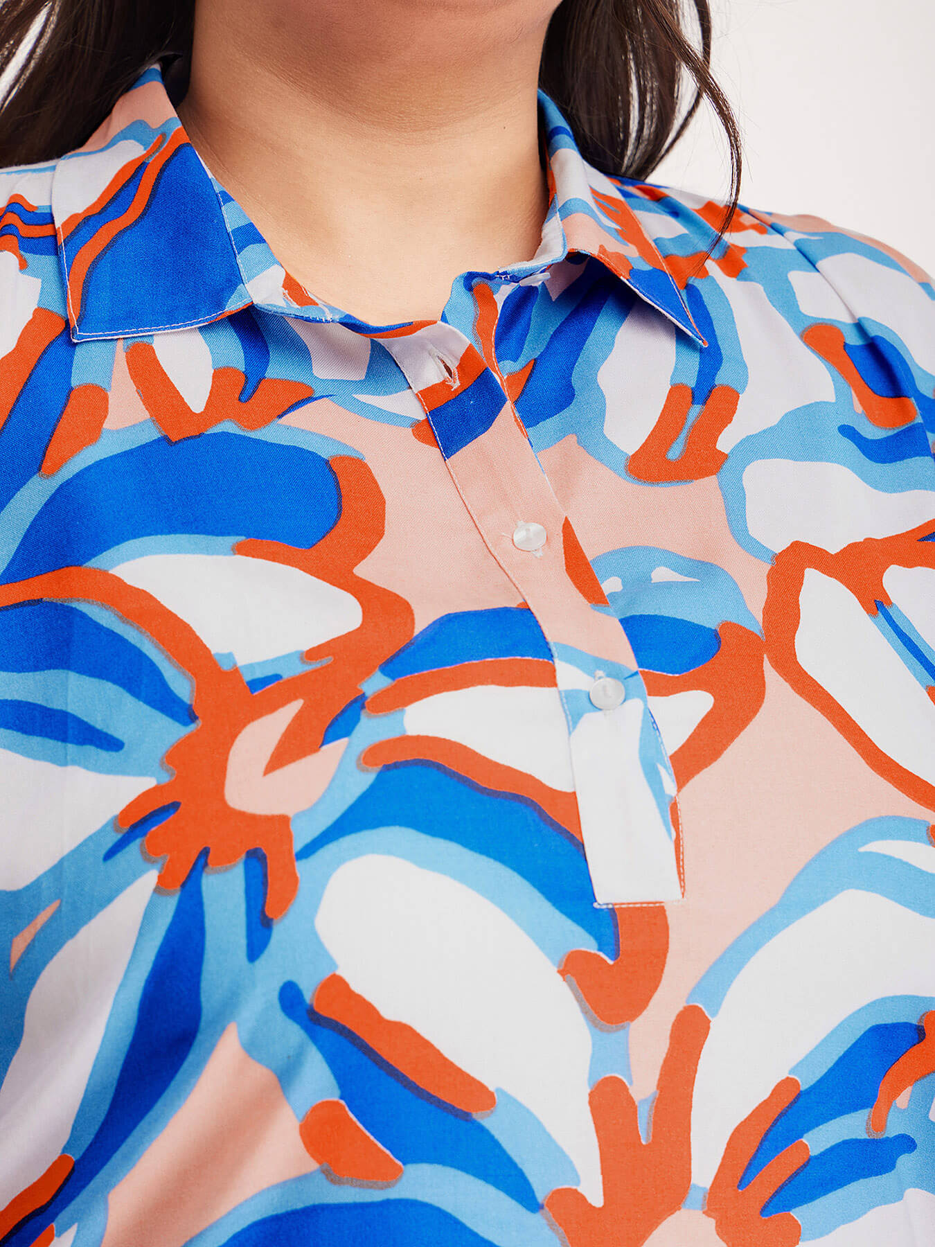 Drop Shoulder Floral Top - White And Blue