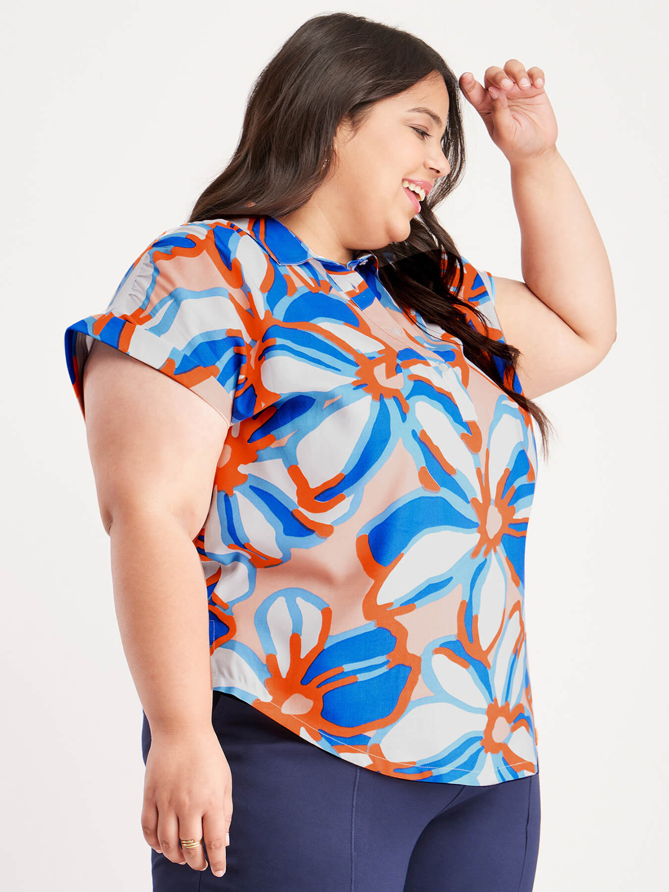 Drop Shoulder Floral Top - White And Blue