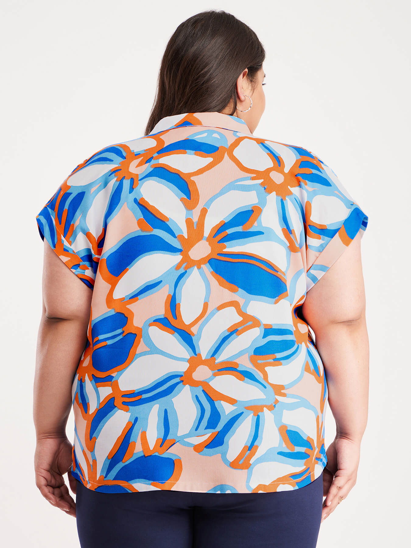 Drop Shoulder Floral Top - White And Blue