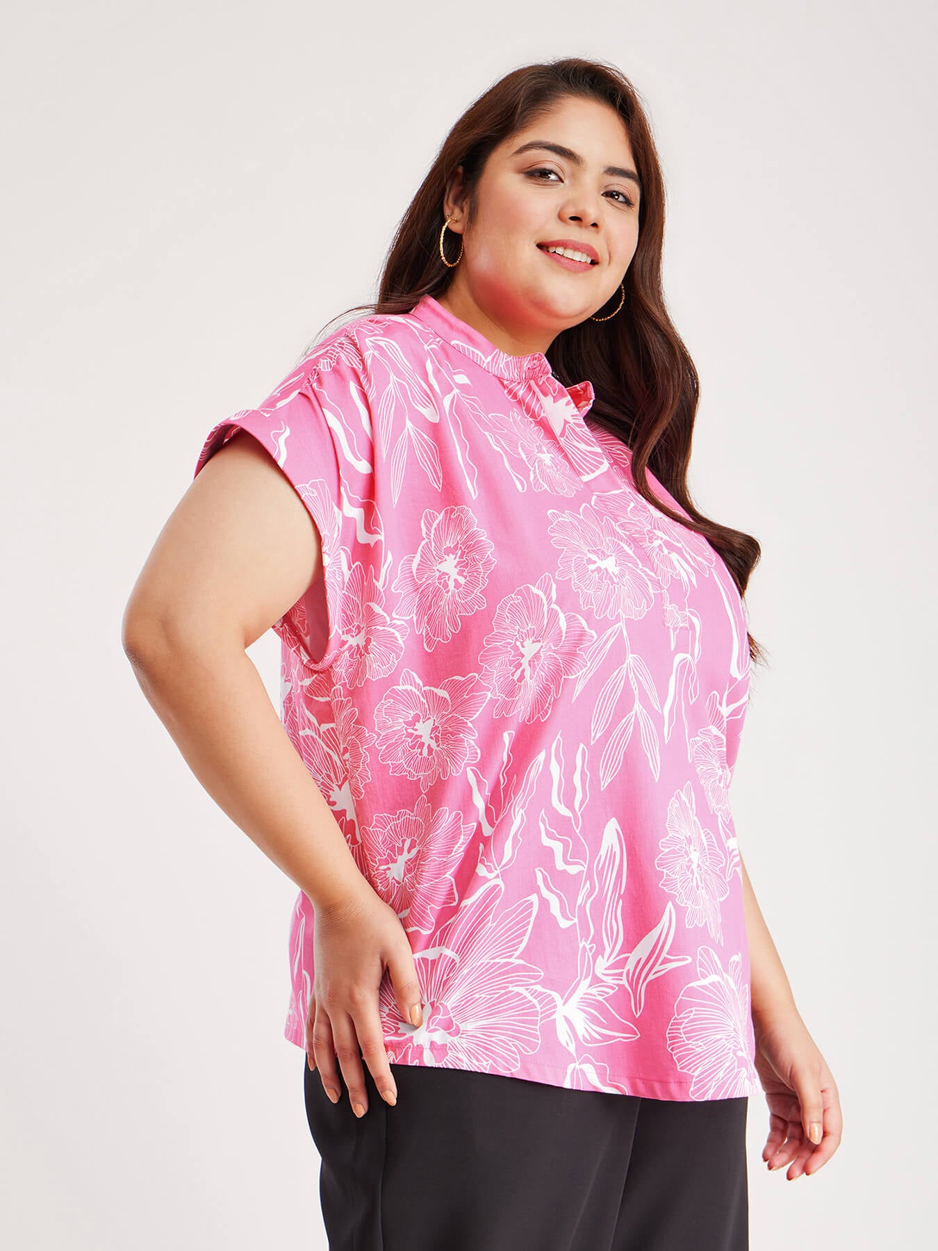 Cotton Drop Shoulder Top - Pink And White