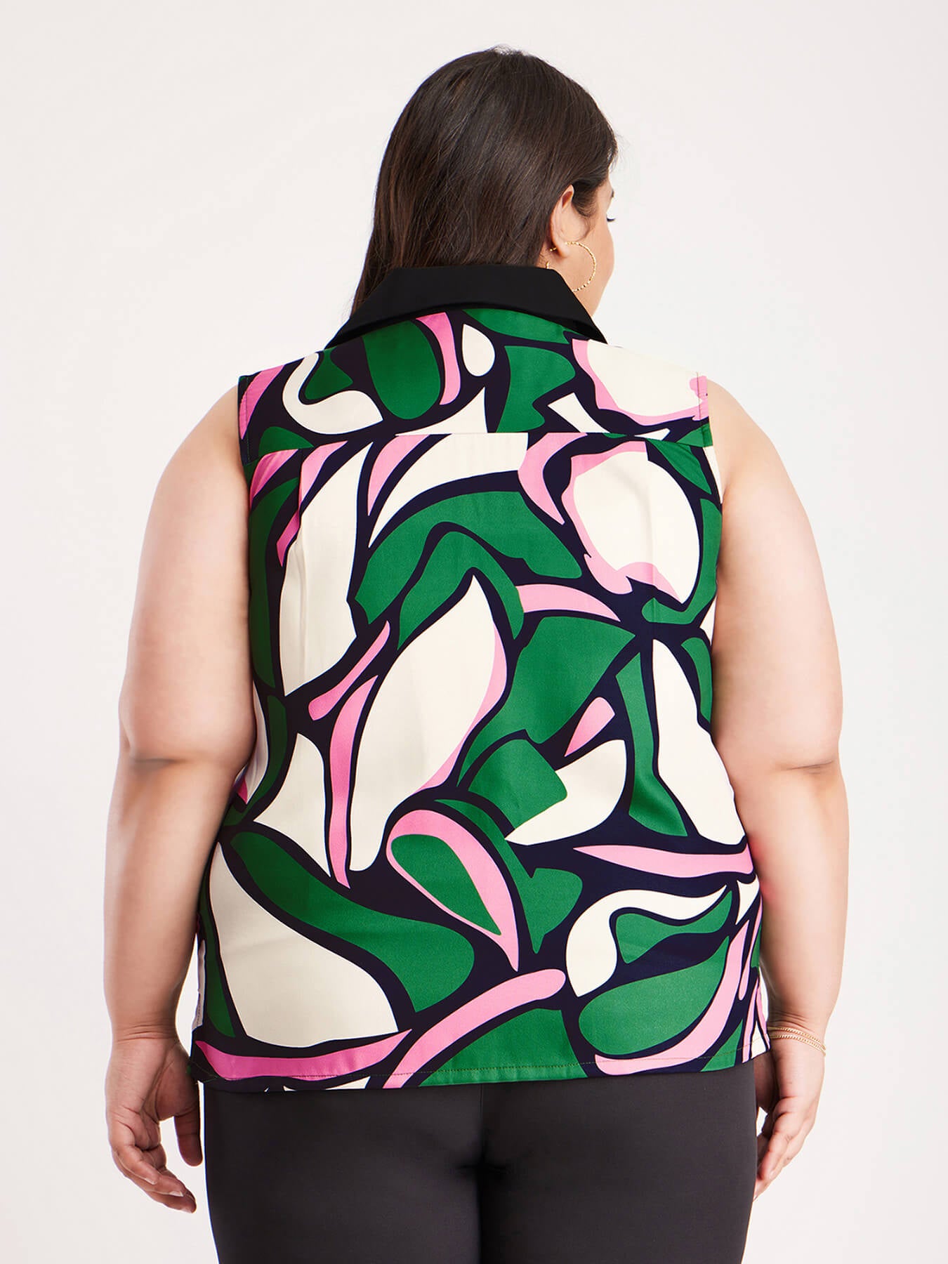 Floral Print Sleeveless Top - Green And Black