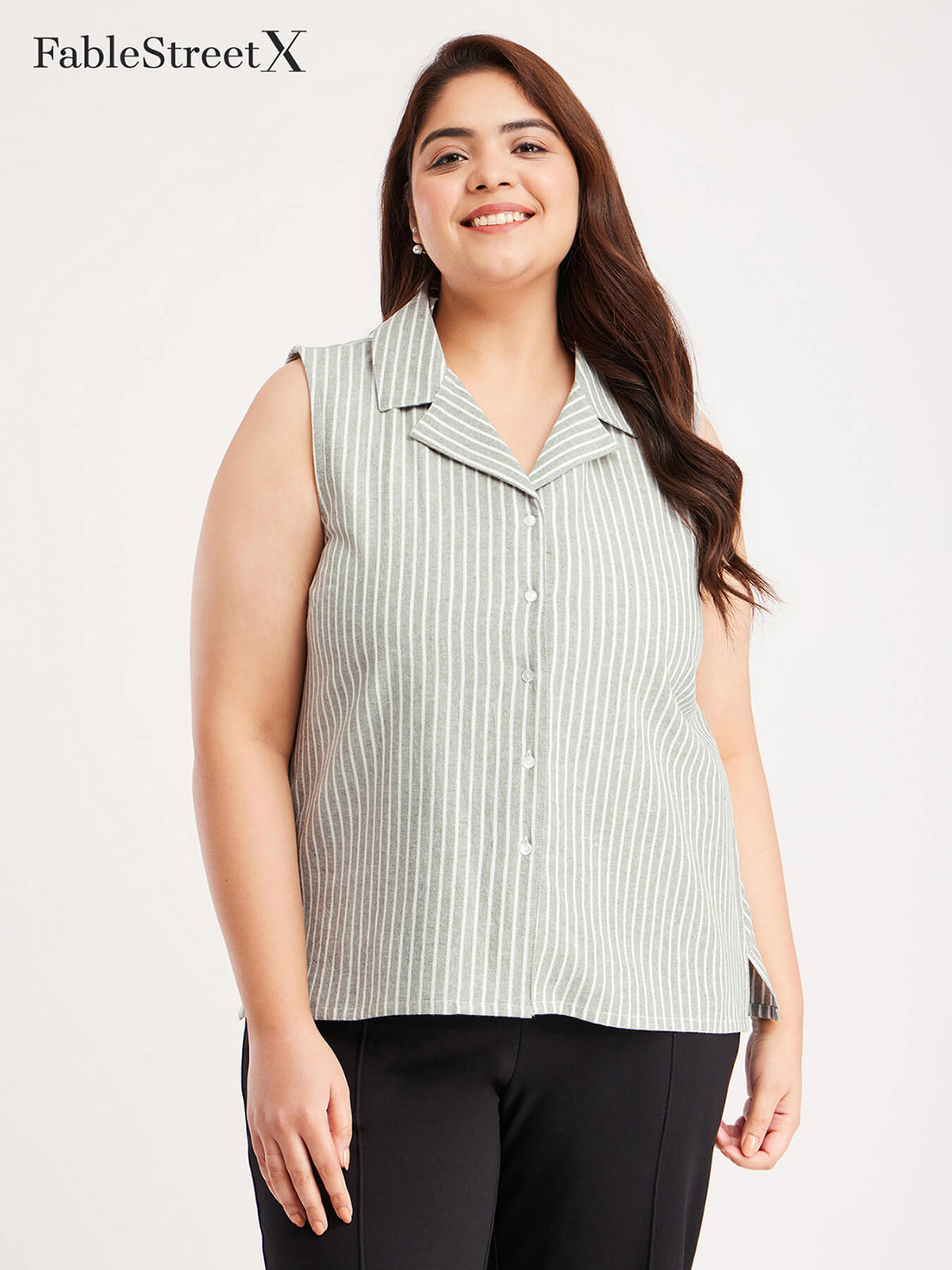 Cotton Linen Stripes Top - Olive And Off-White