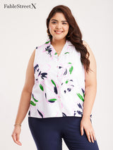 Floral Print Sleeveless Top - White