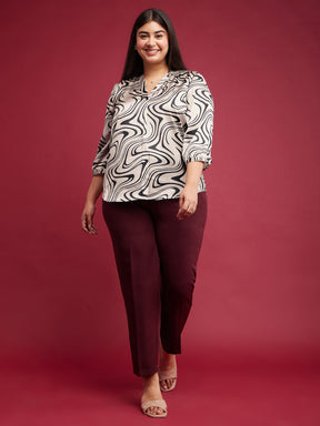 Abstract Print Top - Beige And Black