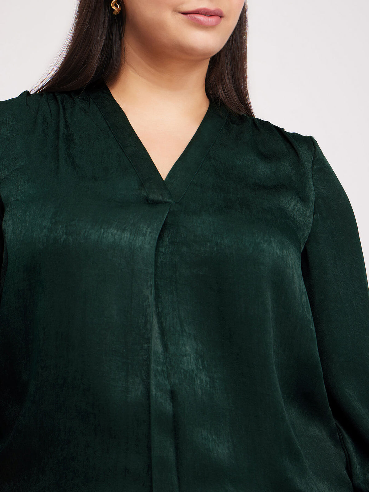 Satin Front Pleat Top - Green