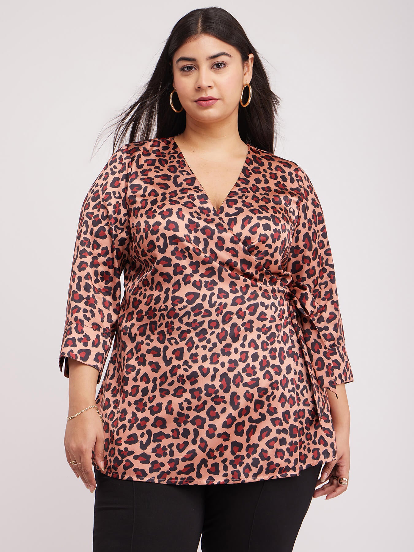 Satin Wrap Top - Brown