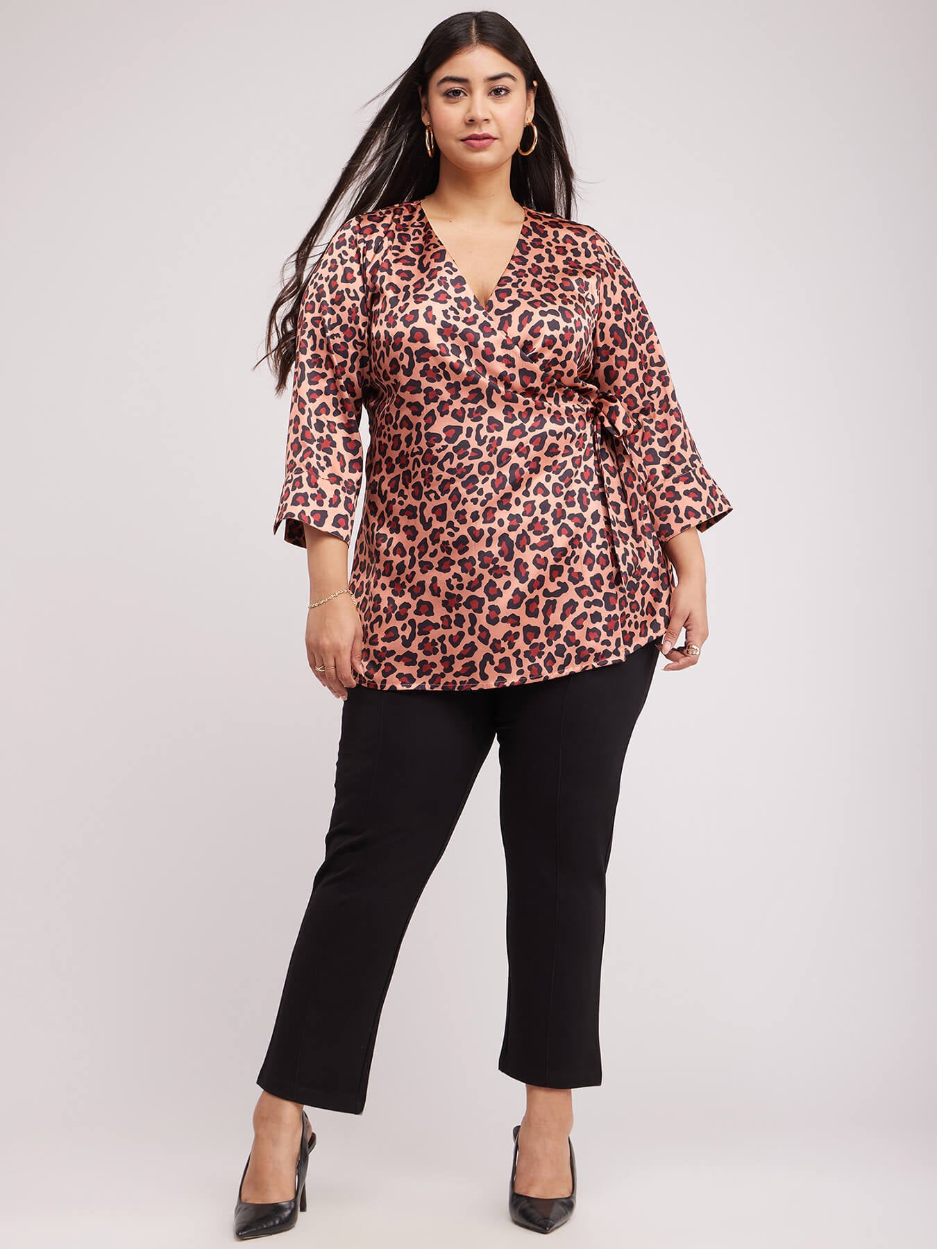 Satin Wrap Top - Brown